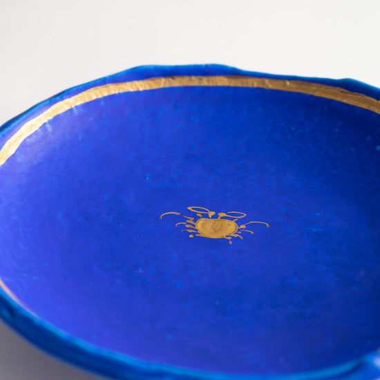 Hand Painted Blue and Gold Cancer Zodiac Catchall - Small