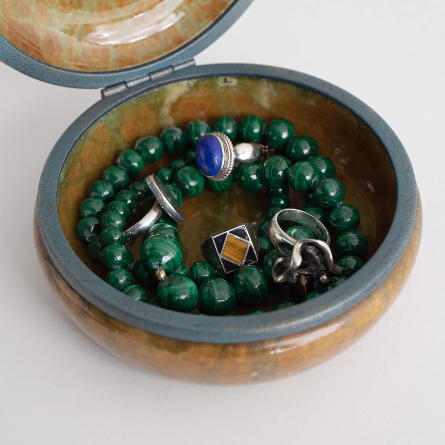 Vintage Round Italian Alabaster Jewelry Box