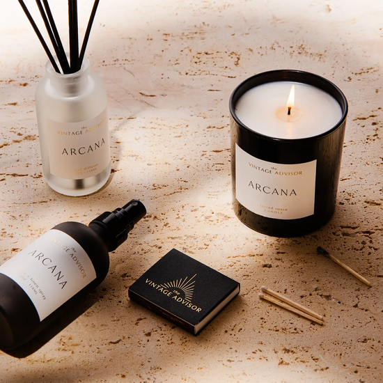 Arcana luxury home fragrance trio - candle, reed diffuser, room spray
