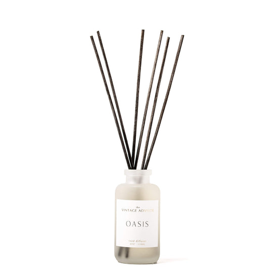 Oasis fragrance reed diffuser with Notes: fig, green leaf, jasmine, moss