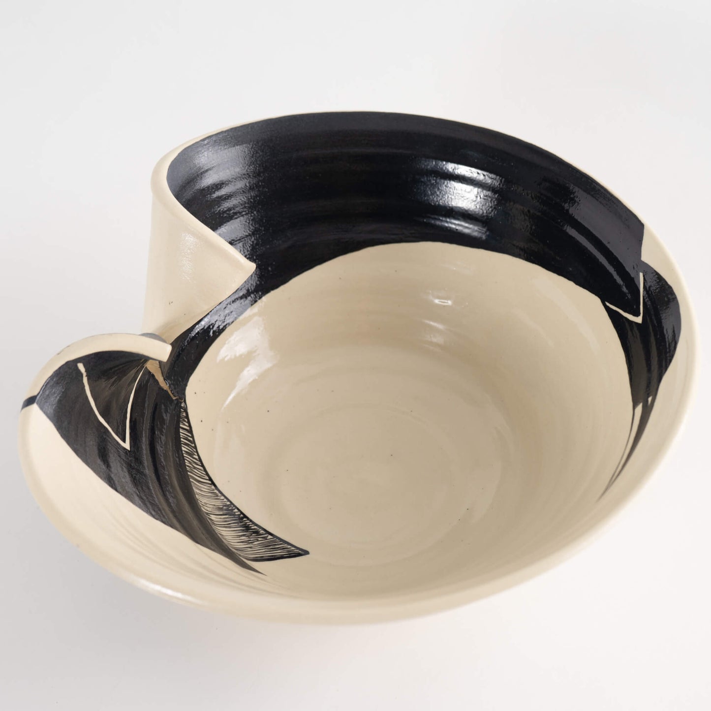 Vintage Abstract Studio Pottery Bowl - black and white 