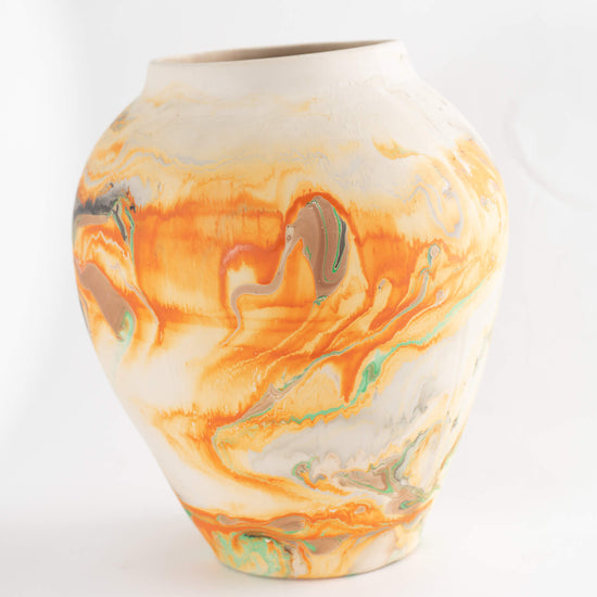 Vintage Monumental Nemadji Pottery Vase with orange and green