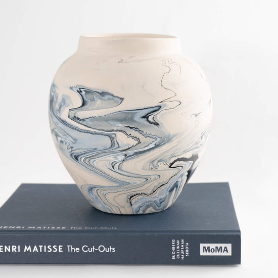 Vintage Blue Swirl Nemadji  large vase