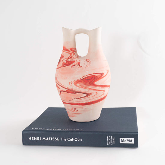 Load image into Gallery viewer, red and orange marbled wedding vase

