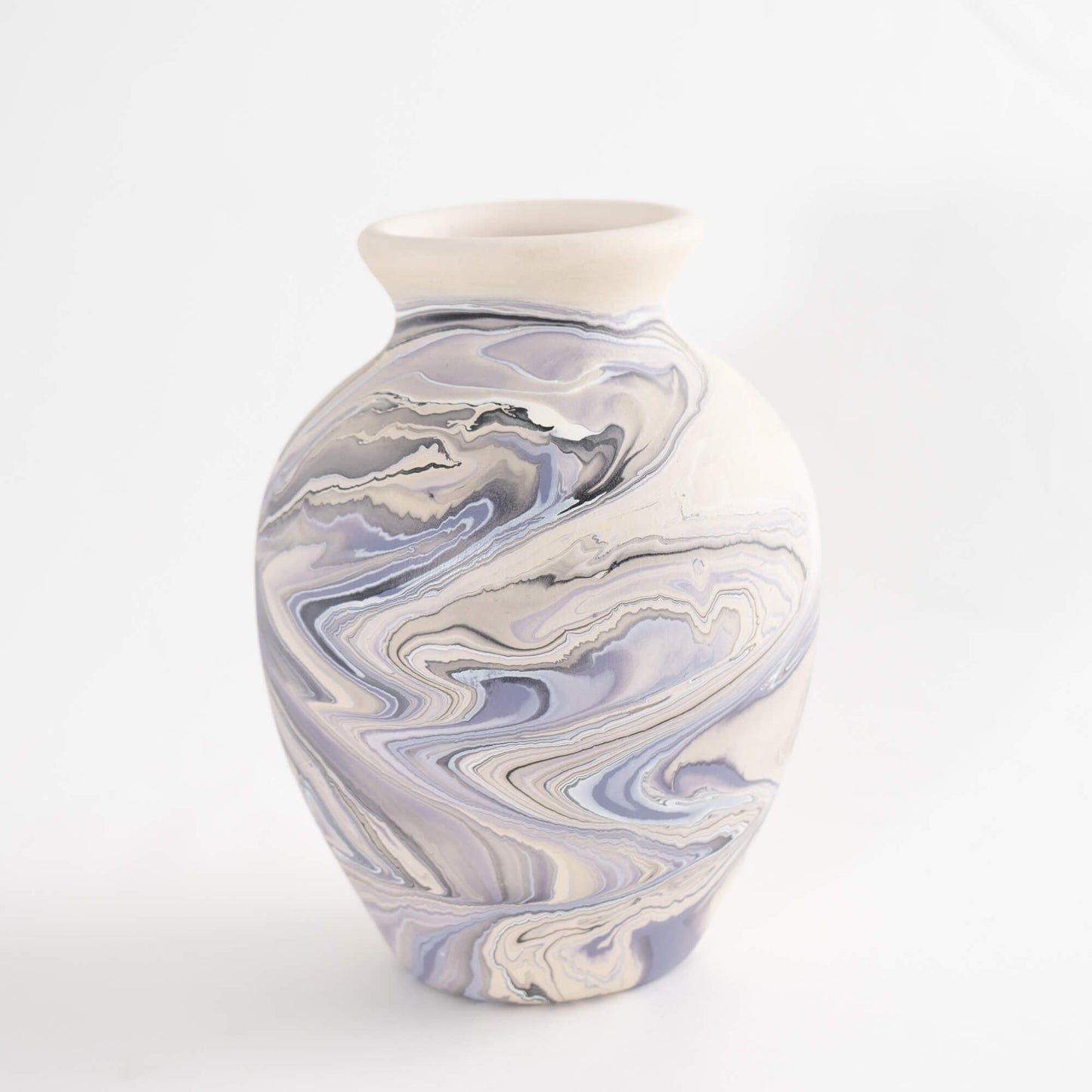 Load image into Gallery viewer, Vintage Grey and Blue Swirl Nemadji Vase
