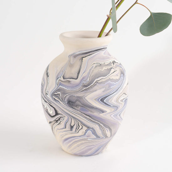Load image into Gallery viewer, Vintage Grey and Blue Swirl Bisque Vase
