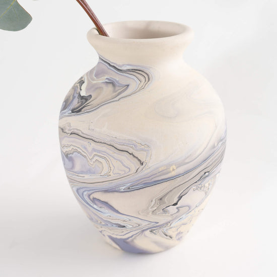 Mid century modern blue swirl pottery vase