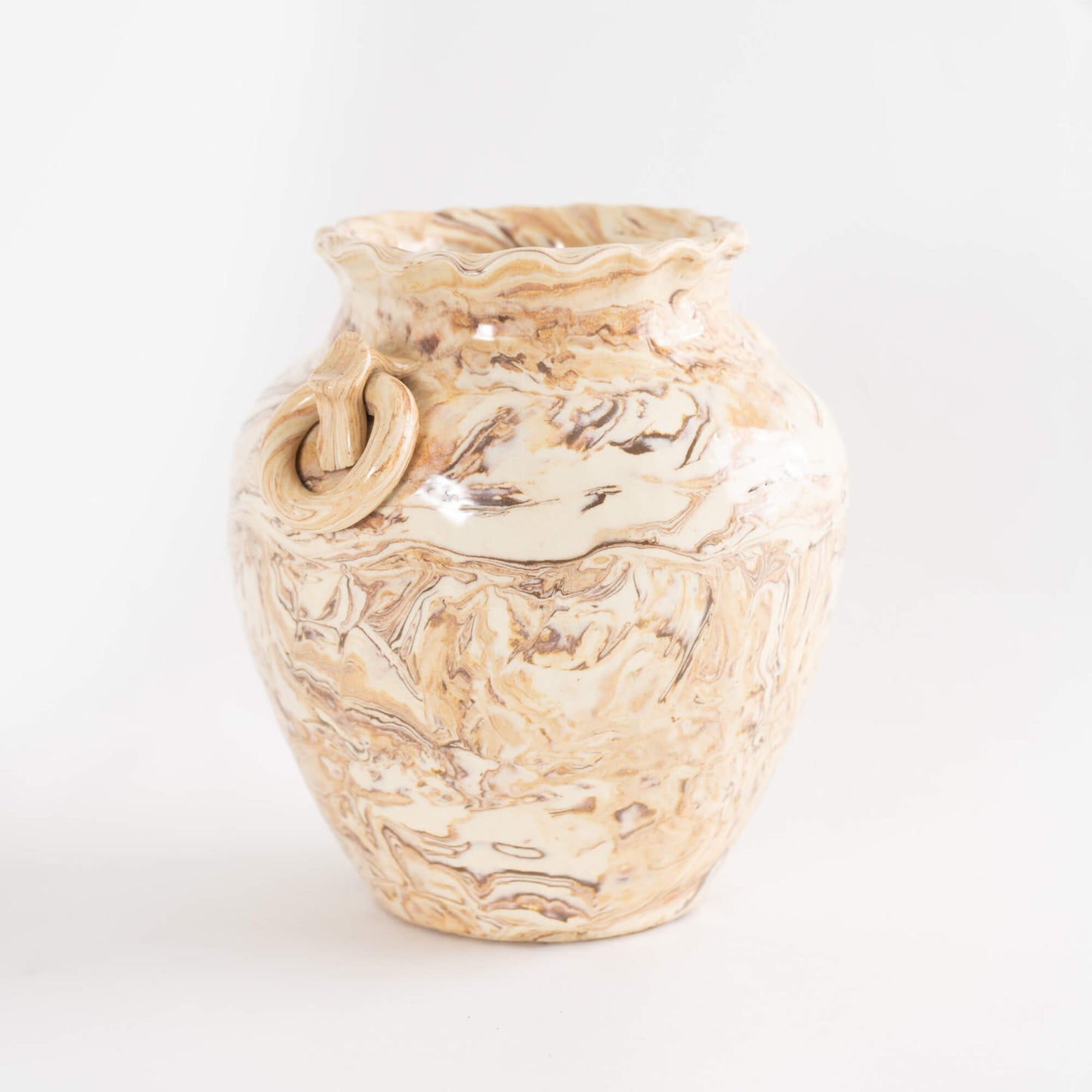 Vintage Beige and Off White Marbled Ceramic Vase