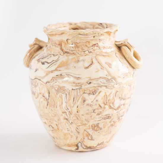 Vintage Beige and Off White Marbled Ceramic Vase