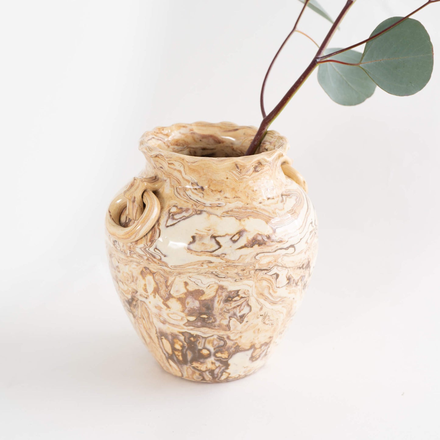 Vintage Beige and Off White Swirl Ceramic Vase