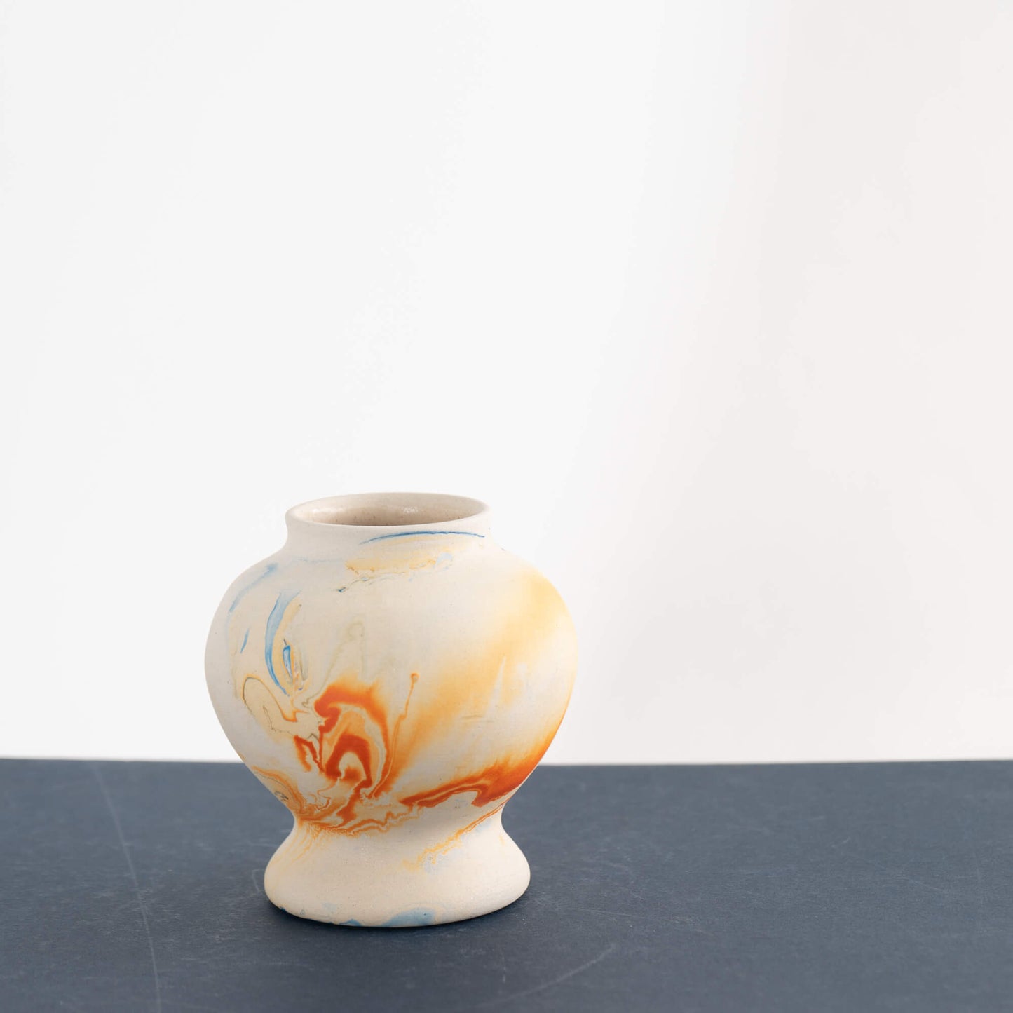 Vintage Miniature Nemadji Pottery Vase  - orange and blue