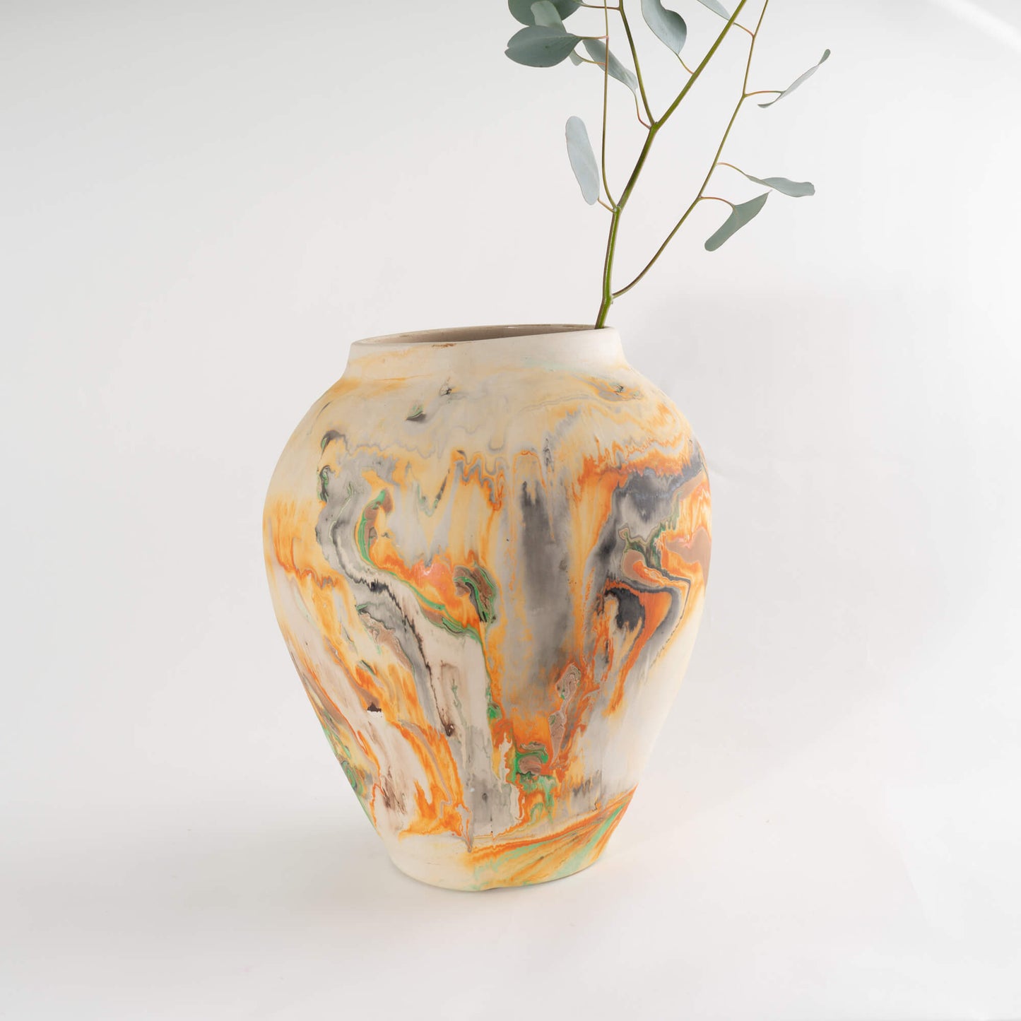 Vintage Monumental Nemadji Pottery Vase with dry flowers