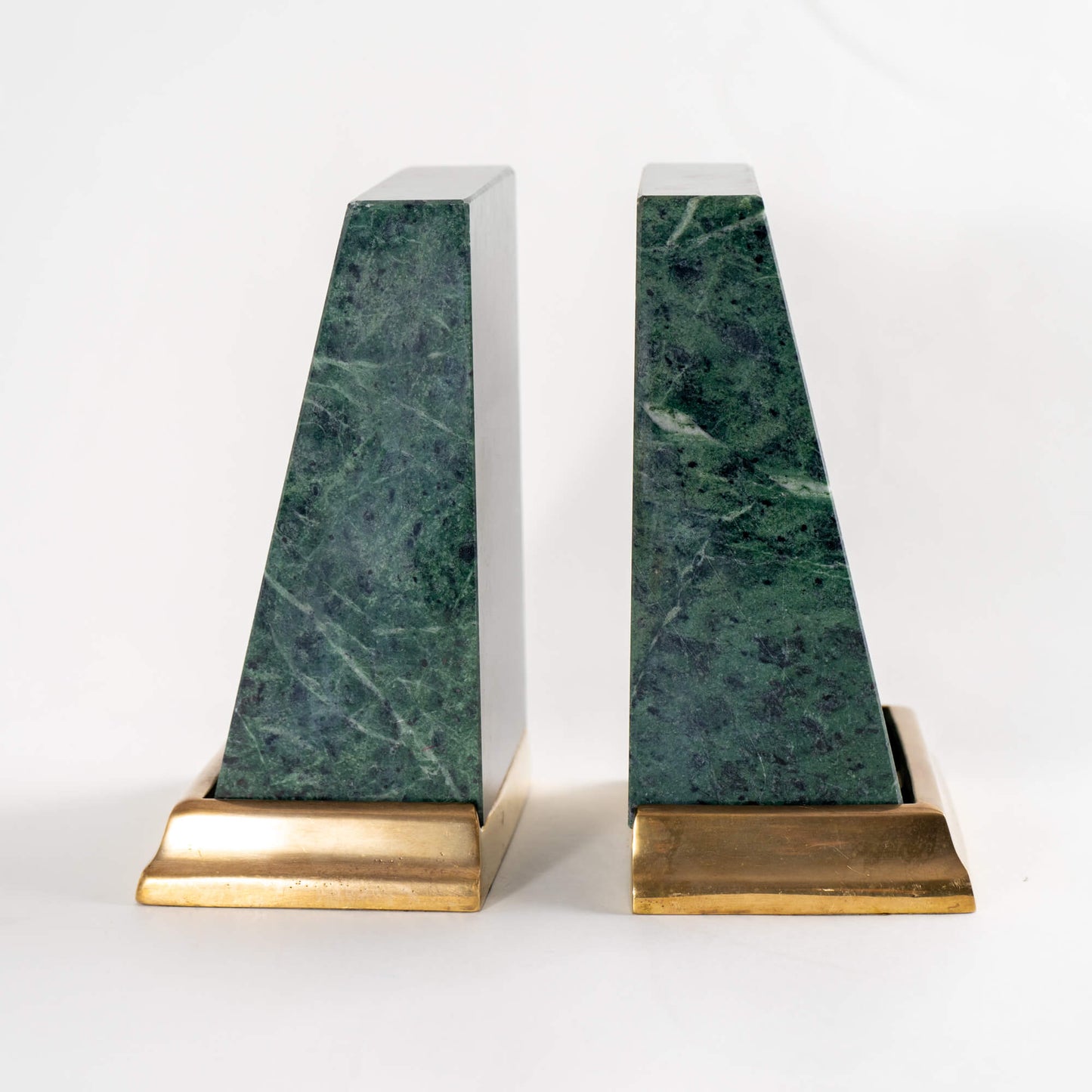 Load image into Gallery viewer, Vintage Heavy Green Marble and Brass Bookends - A Pair
