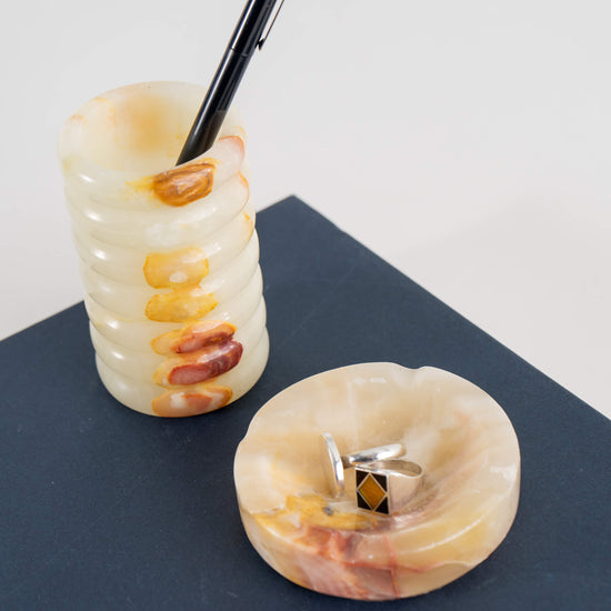 Ribbed Onyx Cup and Ashtray Catchall Dish 