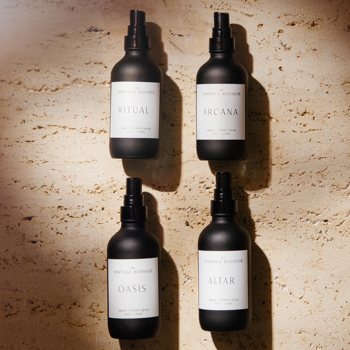 The sacred space collection room and linen sprays offered in 4 scents - oasis, ritual, arcana, altar