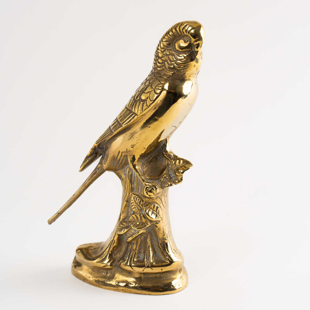 Vintage Brass Parakeet Figure - perched parrot
