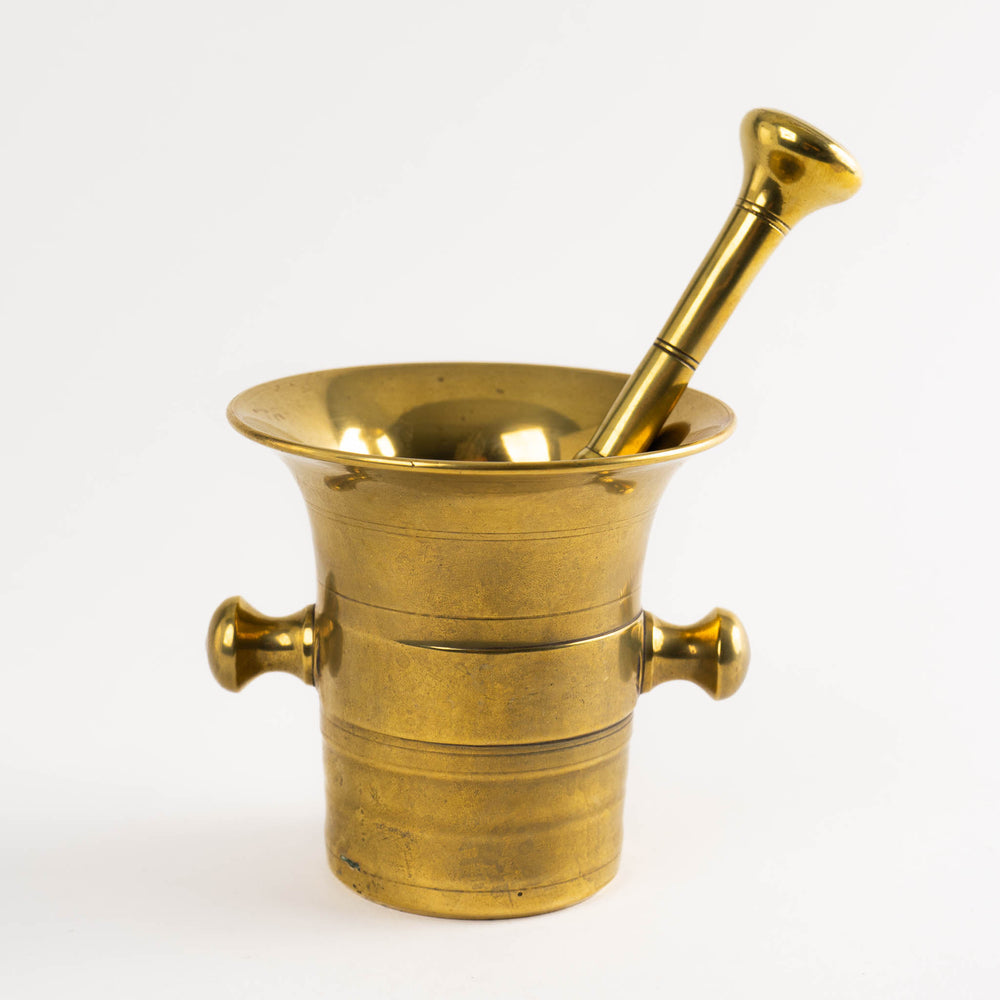 Vintage Heavy Brass Mortar and Pestle Set