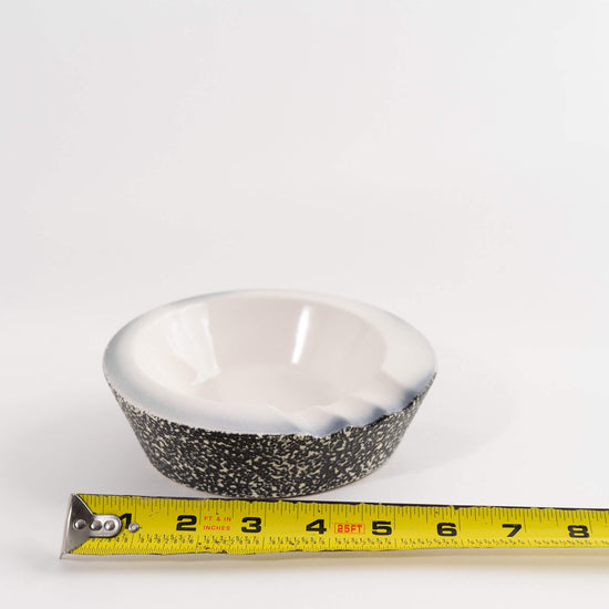 vintage ceramic ashtray with matching pencil cup organizer in black and white speckled texture 