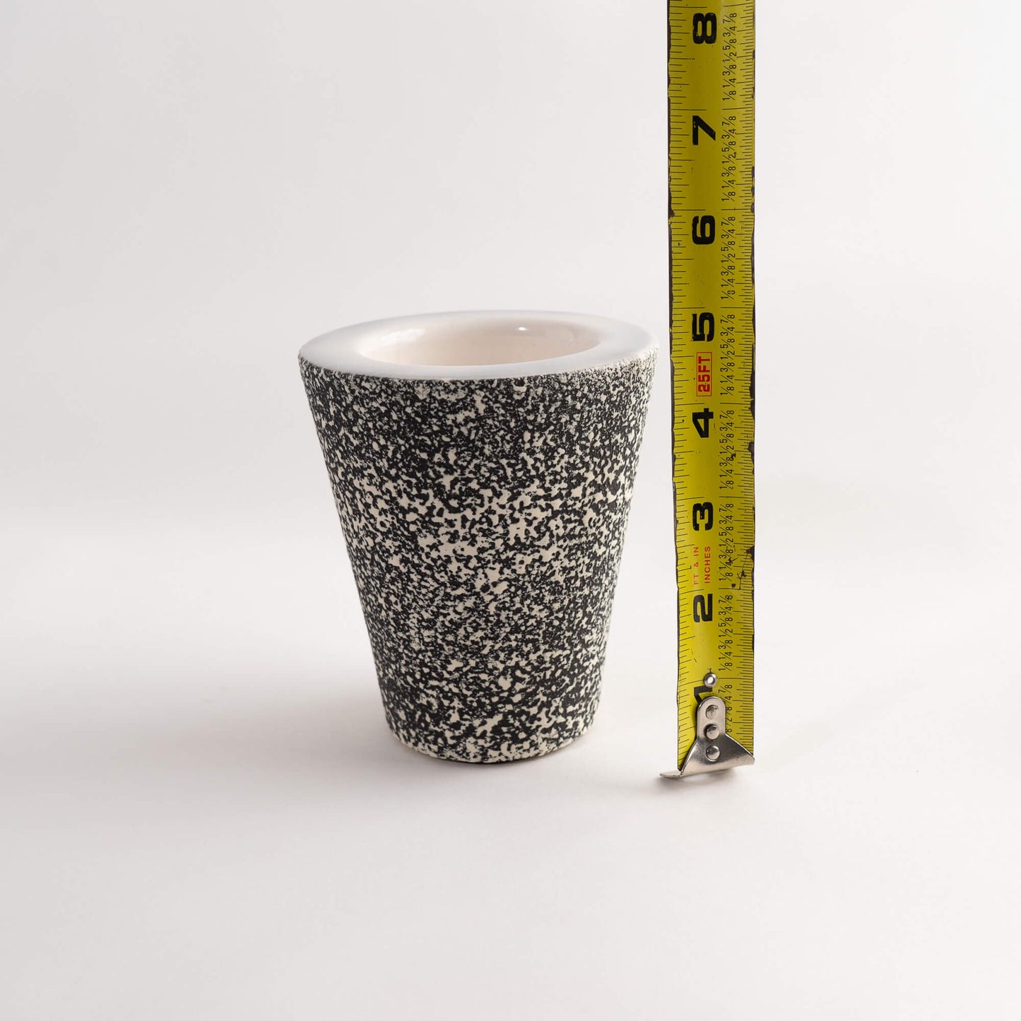 vintage ceramic ashtray with matching pencil cup organizer in black and white speckled texture 