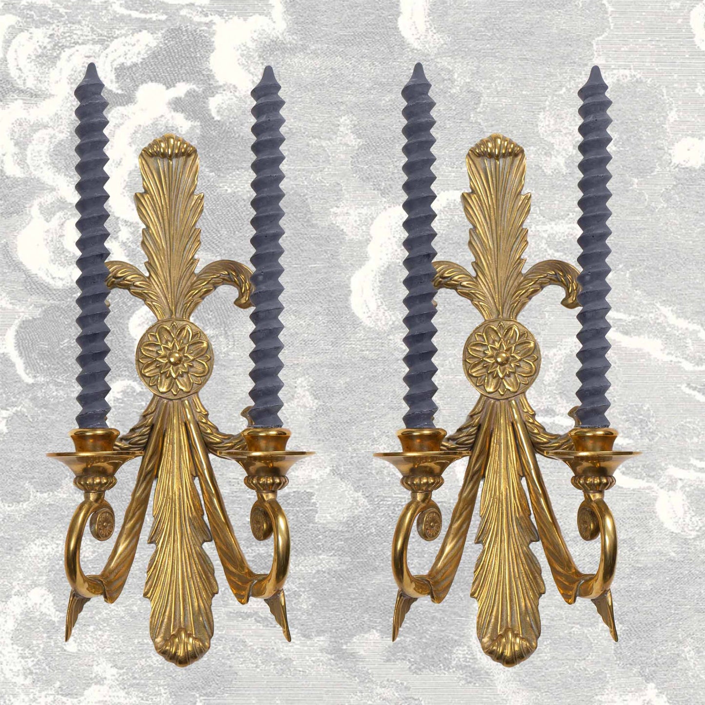 Vintage Brass French Art Nouveau-Style Candle Sconces - Decorative crafts inc