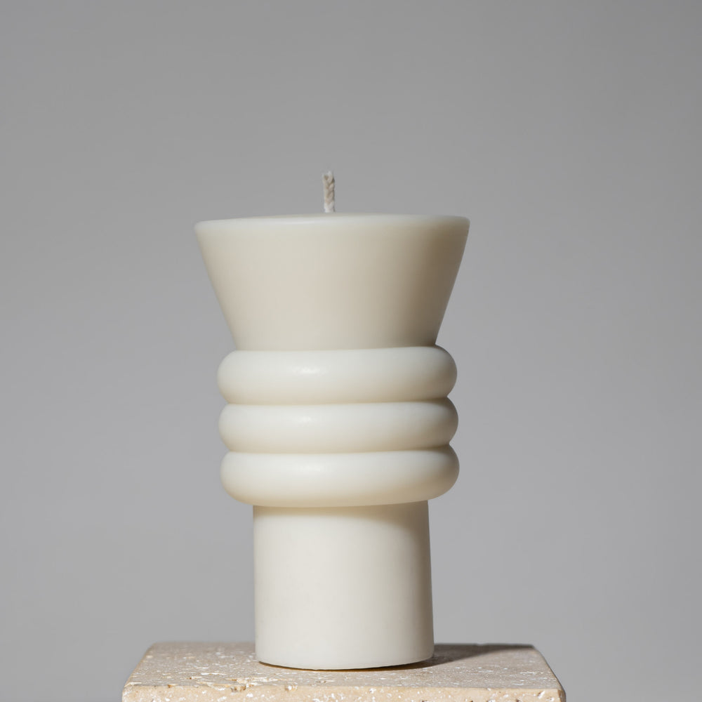 postmodern memphis milano sculptural beeswax pillar candle alabaster white