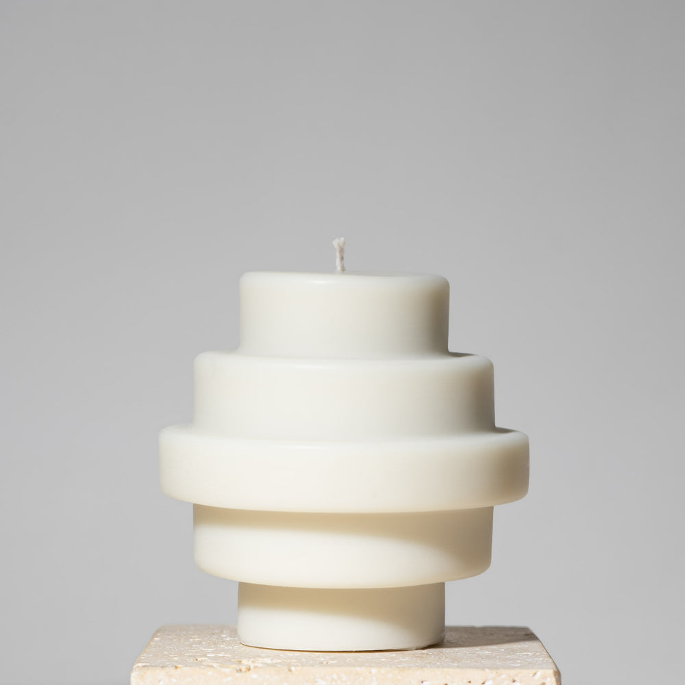 postmodern memphis sculptural beeswax pillar candle alabaster white