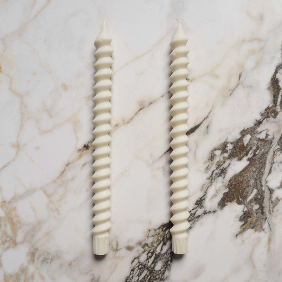postmodern spiral temple taper candles white alabaster 