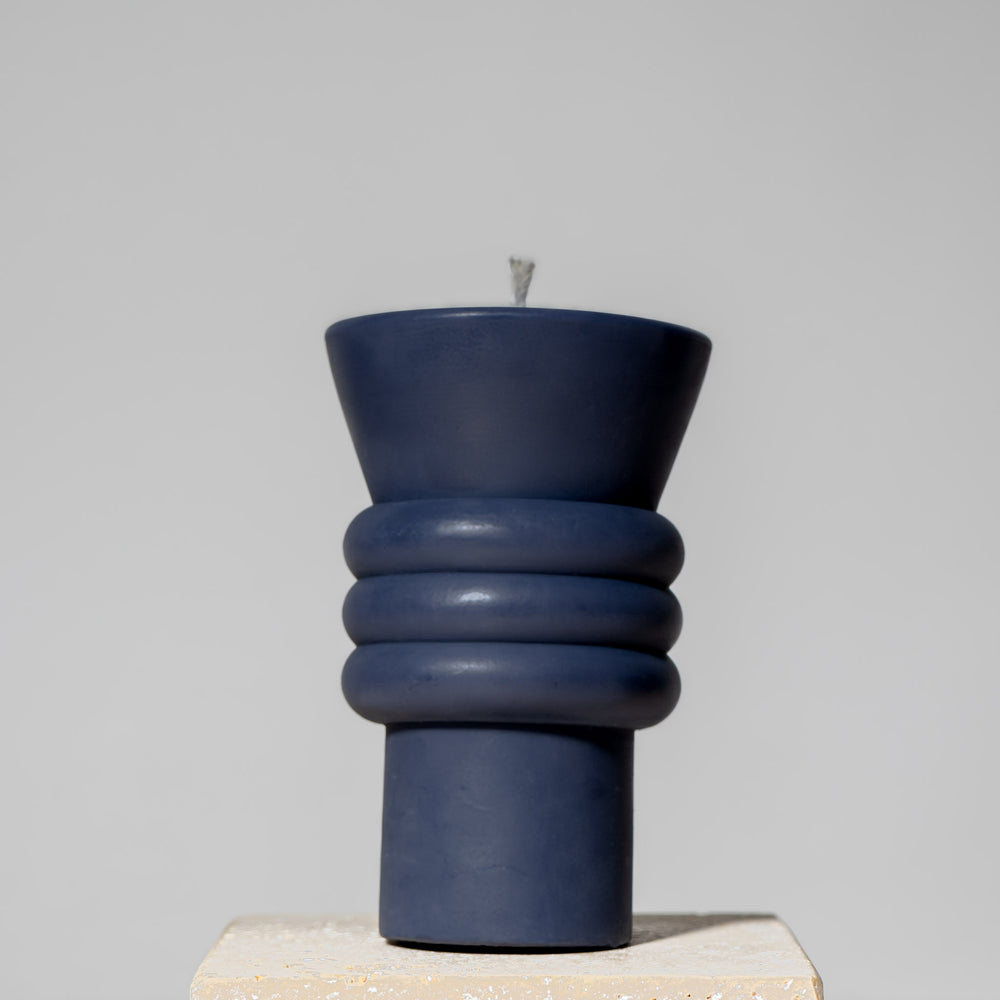 postmodern milano pedestal sculpture temple pillar candle handcrafted in midnight black