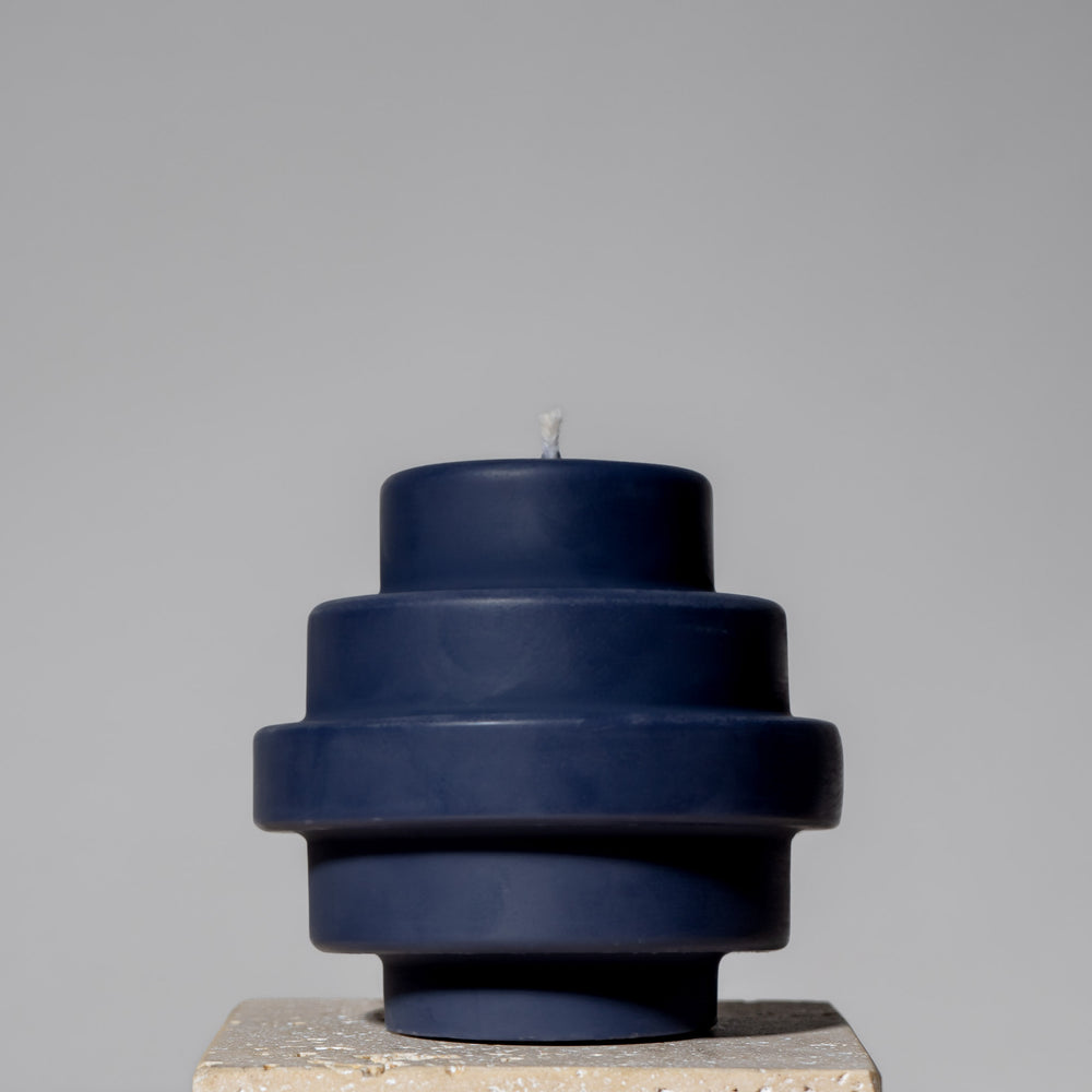 
                      
                        postmodern Memphis pedestal sculpture temple pillar candle handcrafted in midnight black
                      
                    