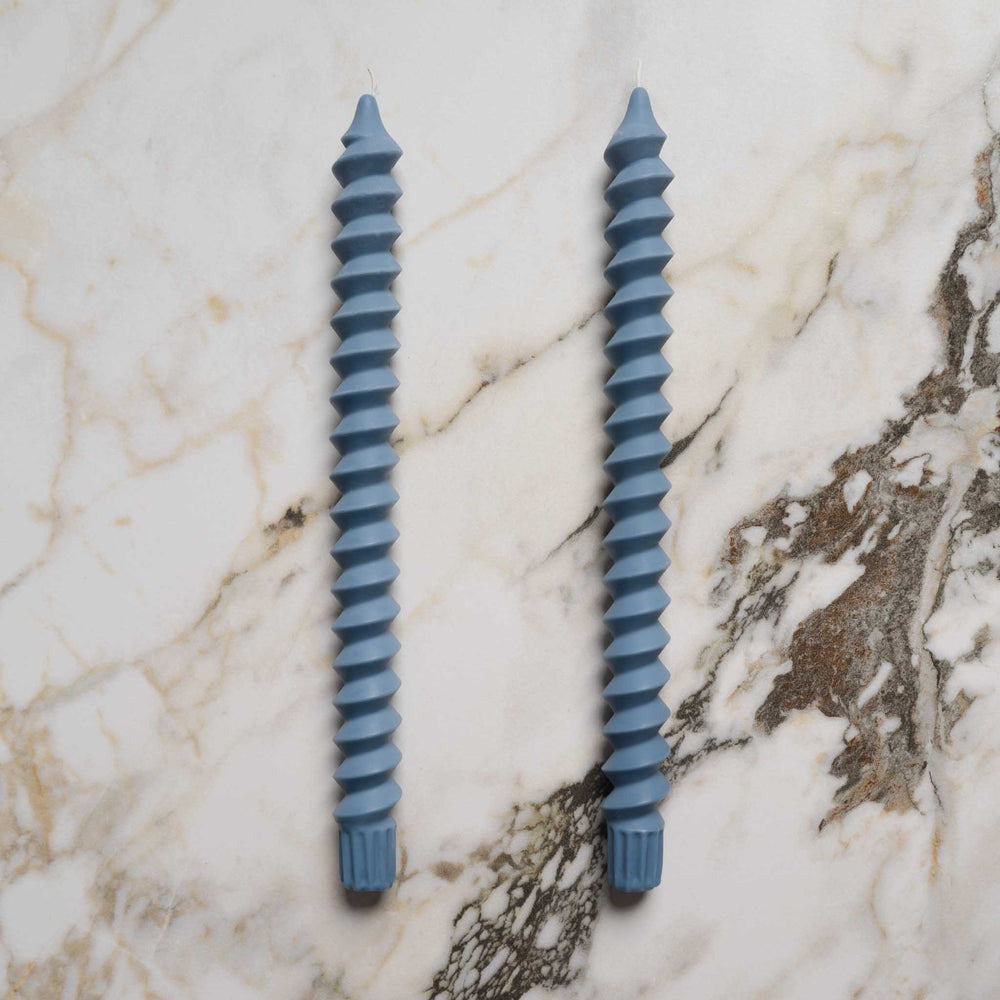 
                      
                        natural beeswax postmodern spiral taper candle pair in lucid blue
                      
                    