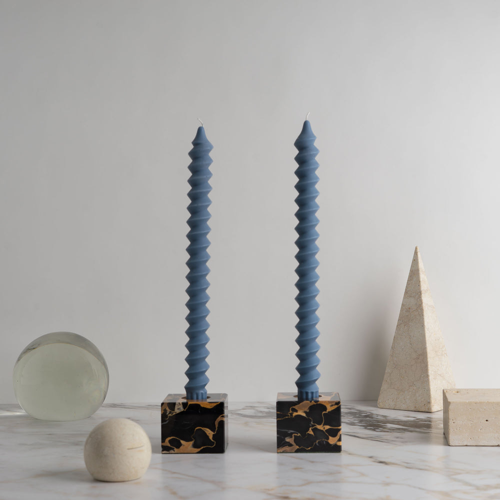 
                      
                        natural beeswax postmodern spiral taper candle pair in lucid blue
                      
                    