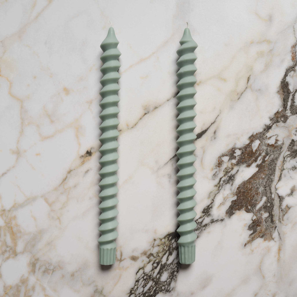 
                      
                        natural beeswax postmodern spiral taper candle pair in jasper green
                      
                    