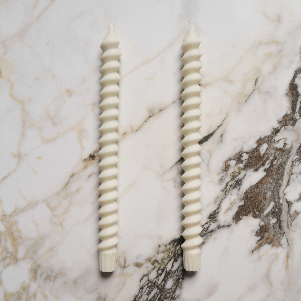 
                      
                        natural beeswax postmodern spiral taper candle pair in alabaster white
                      
                    