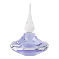 Vintage 1970s light purple glass perfume bottle with clear glass stopper signed Vandermark on bottom, lavender colored vanity decor