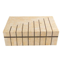 Vintage Maitland Smith tessellated stone jewelry box with brass inlay detailing and hinged lid