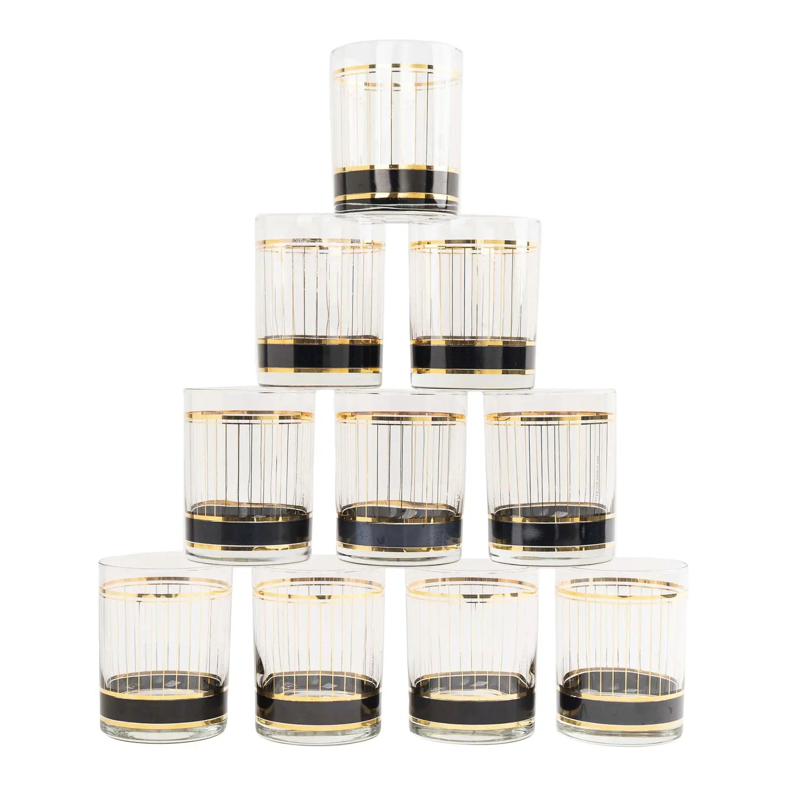 Vintage Culver Devon Black Cocktail Glasses Set of 10 - 1970s Gold