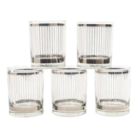 Set of five vintage Georges Briard double whiskey old fashioned glasses with thin silver stripe pattern