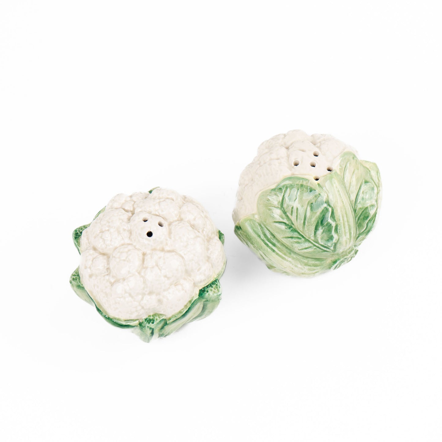 Vintage Fitz and Floyd majolica ceramic cauliflower salt and pepper shakers from 1989