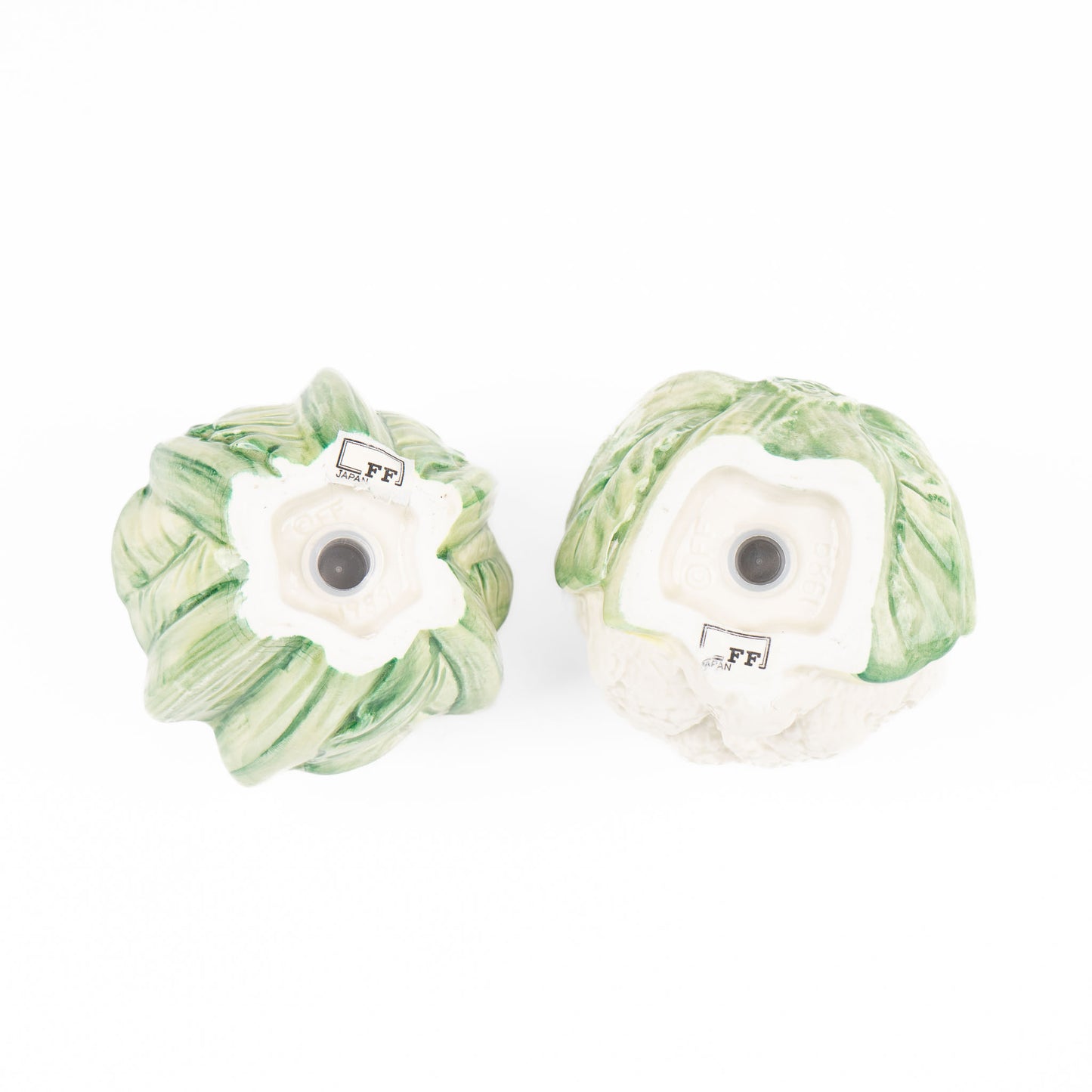 Vintage Fitz and Floyd majolica ceramic cauliflower salt and pepper shakers from 1989, Made in Japan