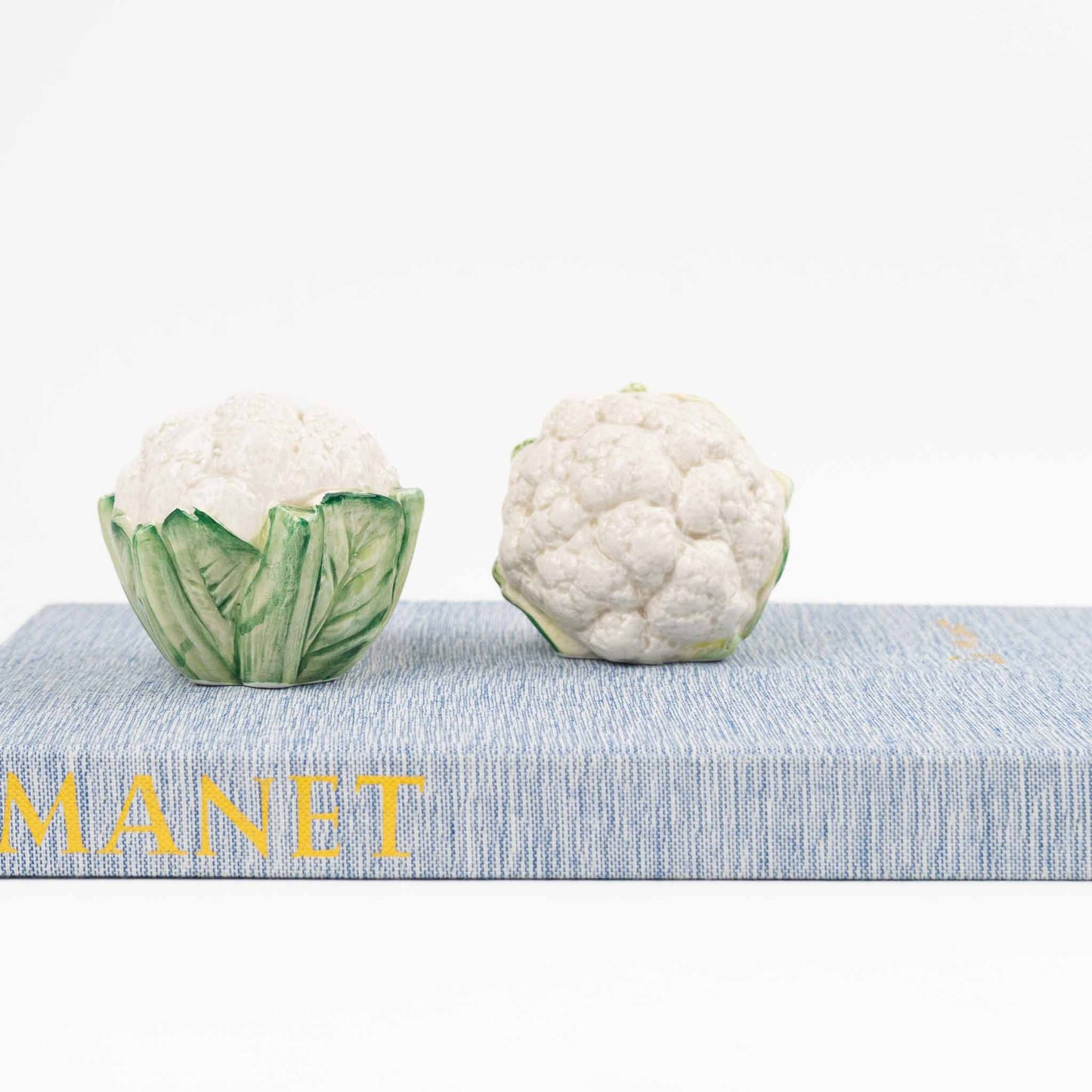 Vintage Fitz and Floyd majolica ceramic cauliflower salt and pepper shakers from 1989, lettuce ware