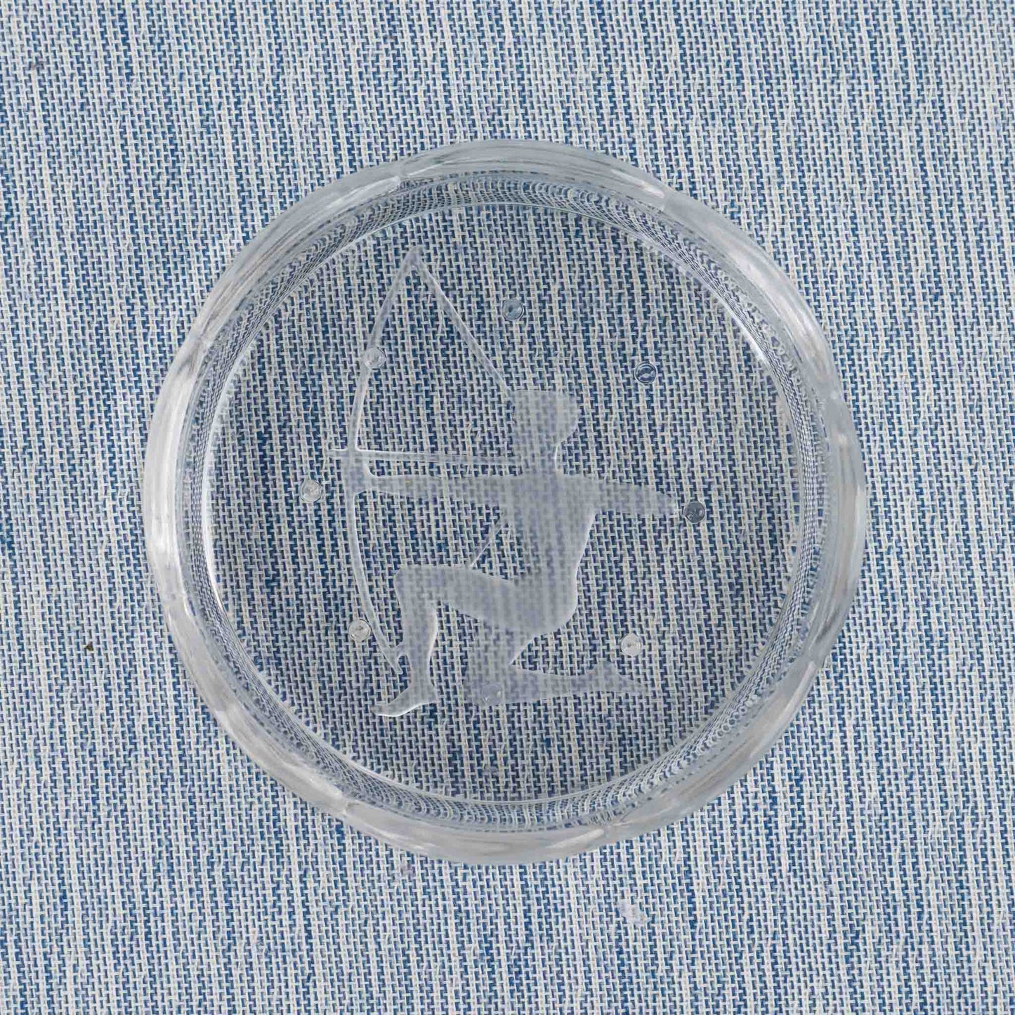 Aquarius crystal coaster by Val Saint Lambert, featuring scalloped edges and frosted intaglio design