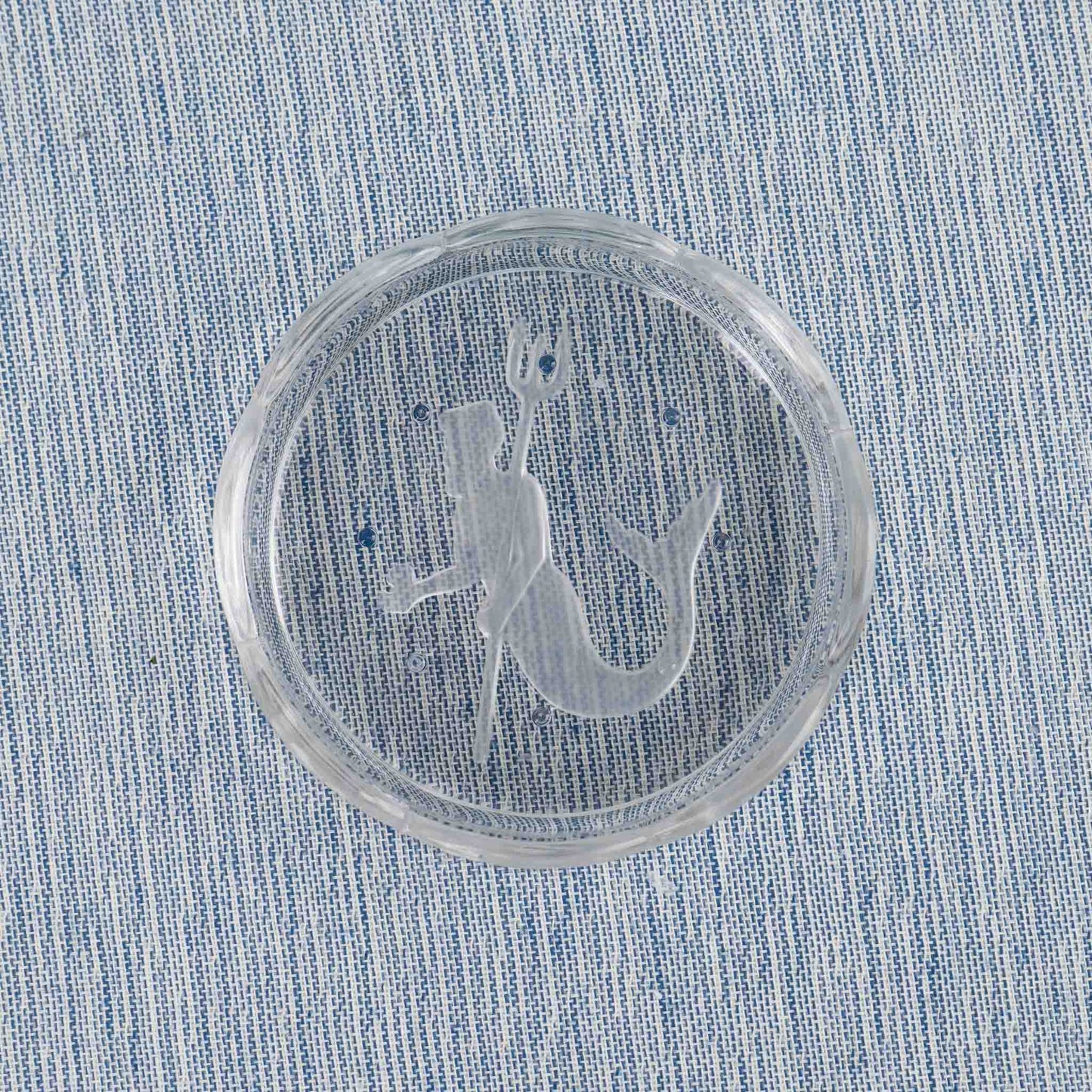 Sagittarius crystal coaster by Val Saint Lambert, featuring scalloped edges and frosted intaglio design