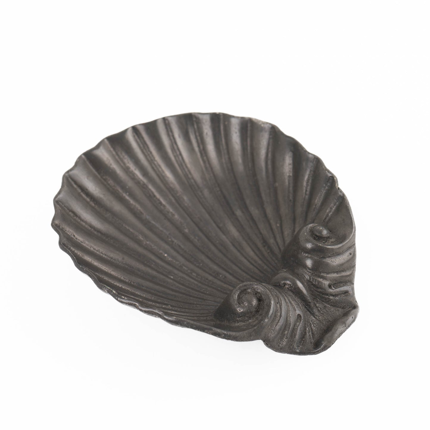 Vintage pewter seashell-shaped catchall dish from 1970s Portugal 