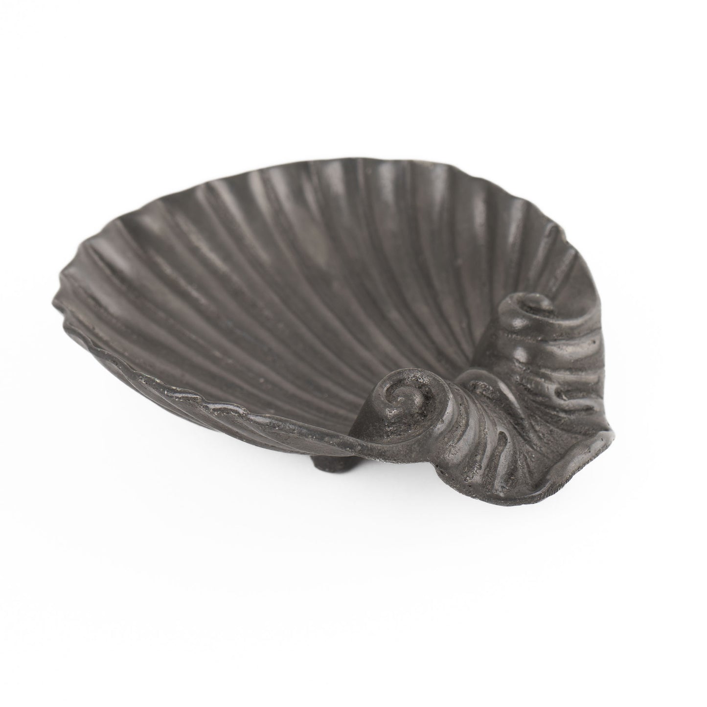 Vintage pewter seashell-shaped catchall dish from 1970s Portugal 