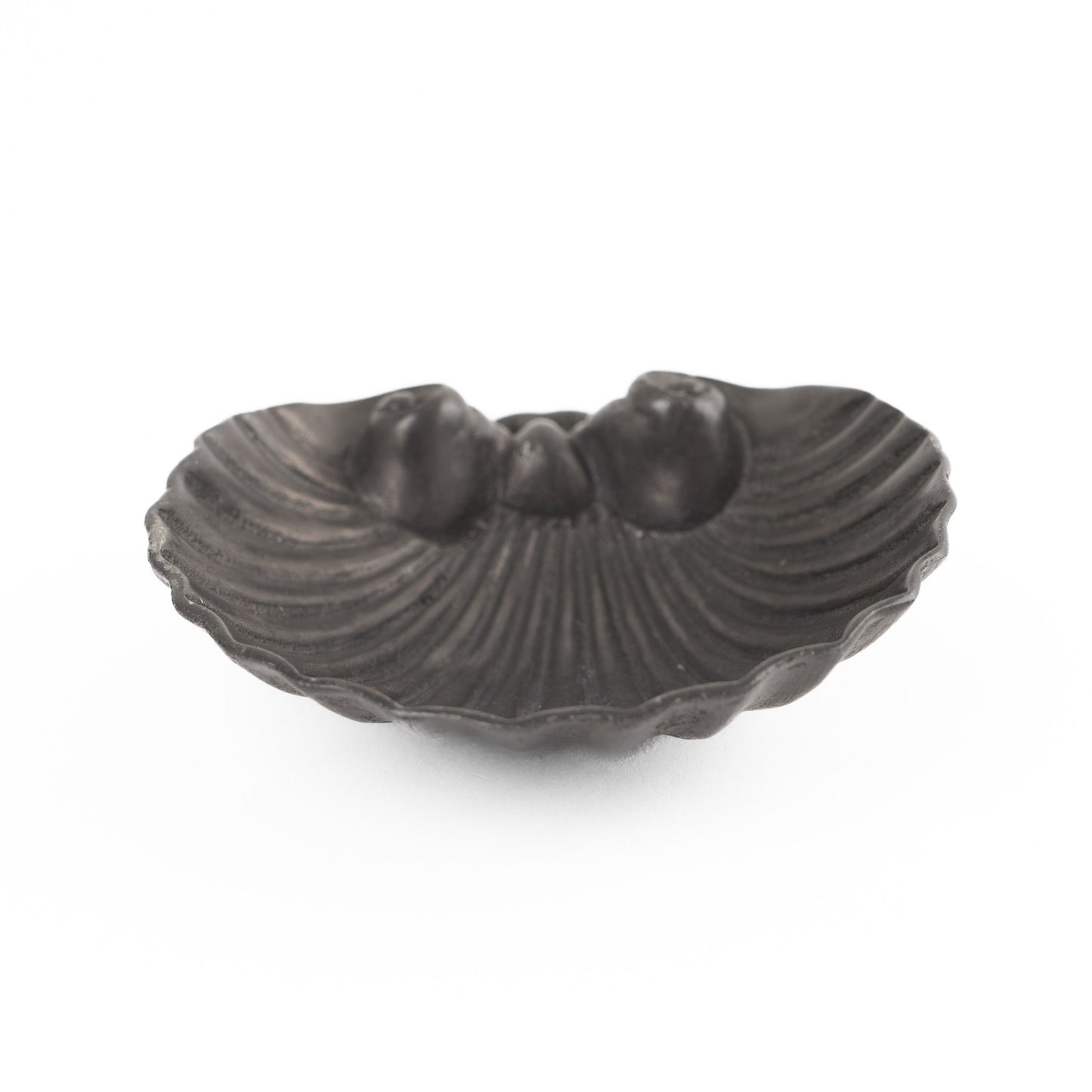 Vintage pewter seashell-shaped catchall dish from 1970s Portugal 