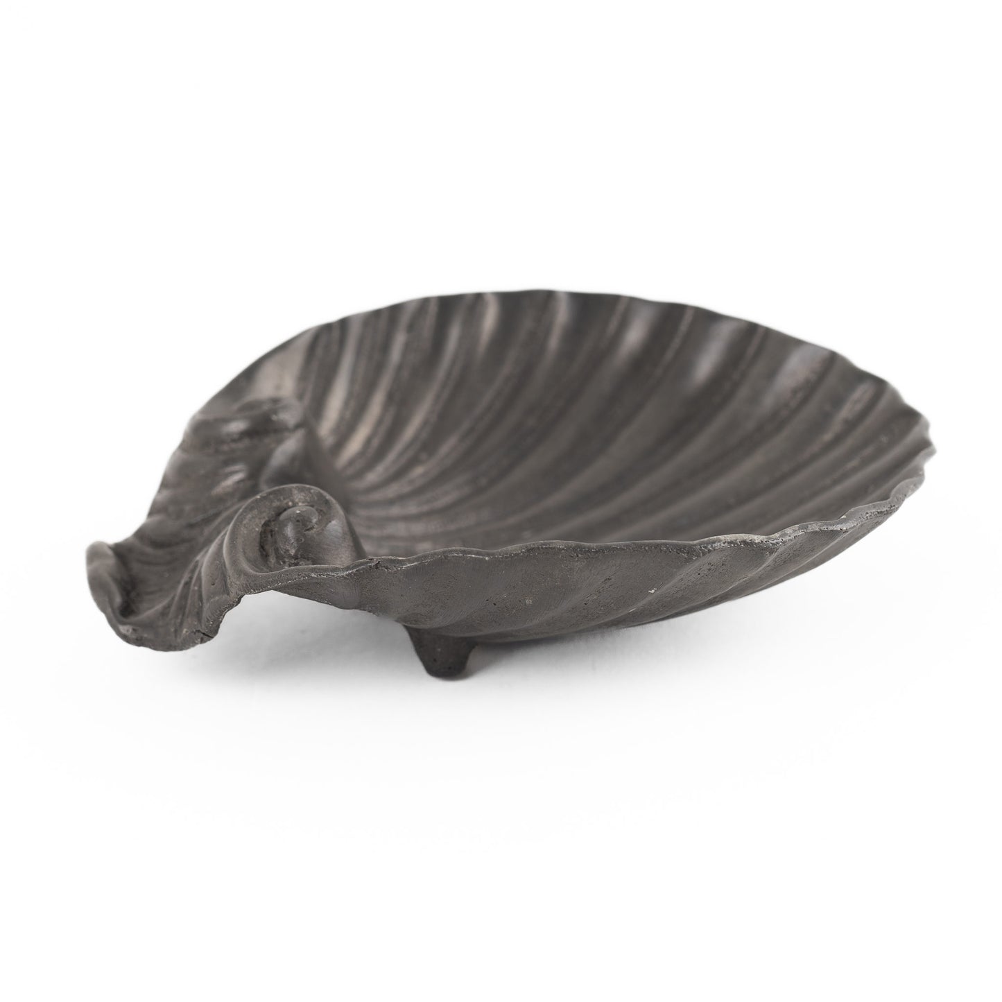 Vintage pewter seashell-shaped catchall dish from 1960s Portugal 
