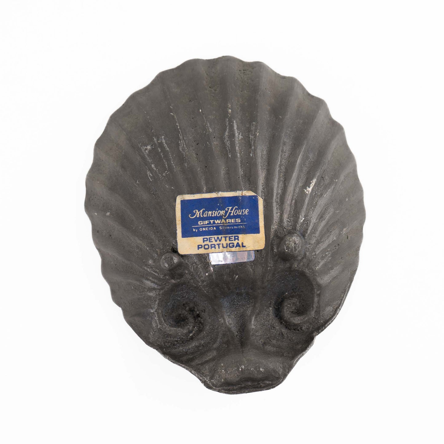 Vintage pewter seashell-shaped catchall dish from 1960s Portugal -Mansion House Oneida