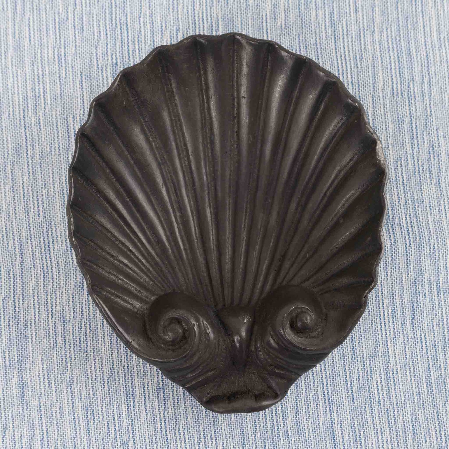Vintage pewter seashell-shaped catchall dish from 1970s Portugal 