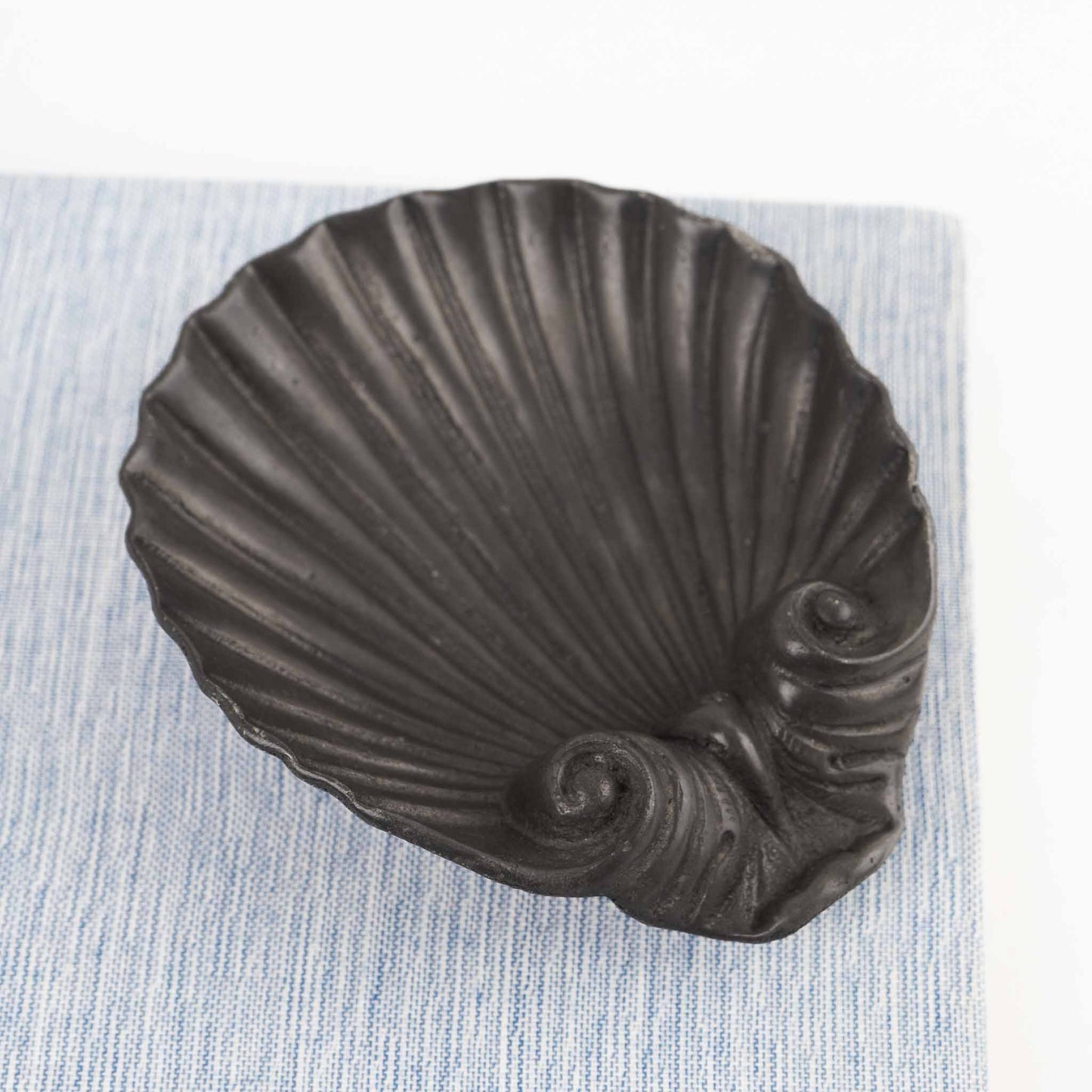 Vintage pewter seashell-shaped catchall dish from 1960s Portugal 