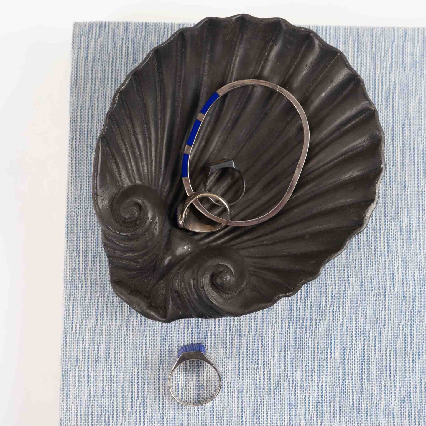 Vintage pewter seashell-shaped jewelry catchall dish from 1970s Portugal 